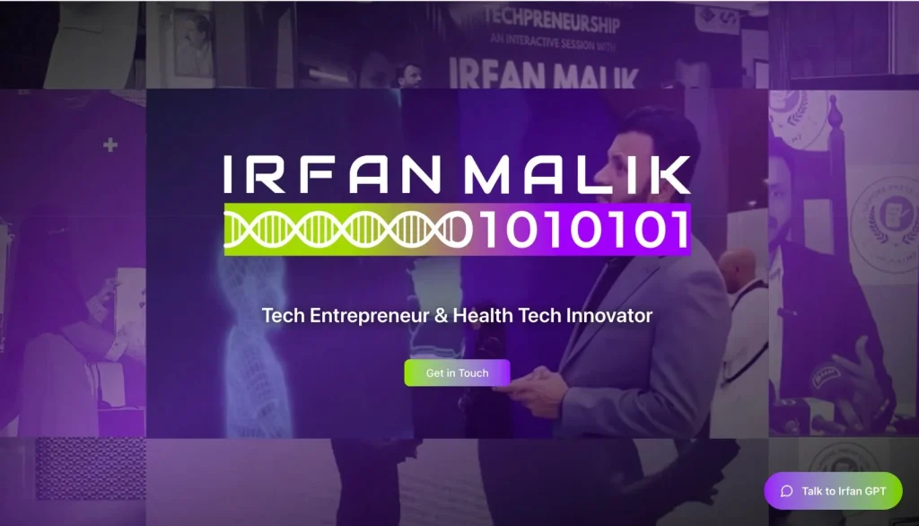 Irfan Malik personal brand website screenshot