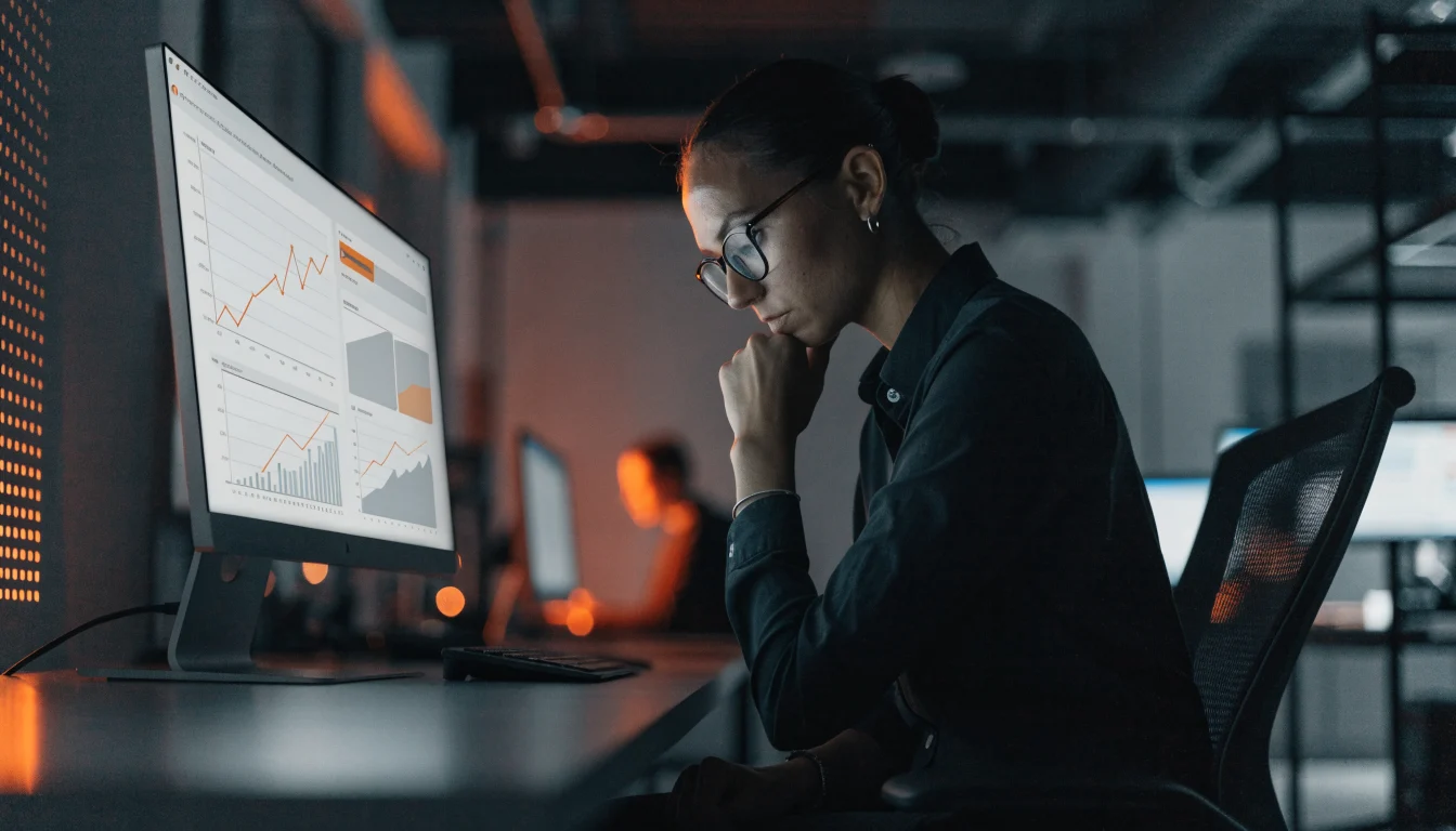 Analyst reviewing an SEO analytics dashboard