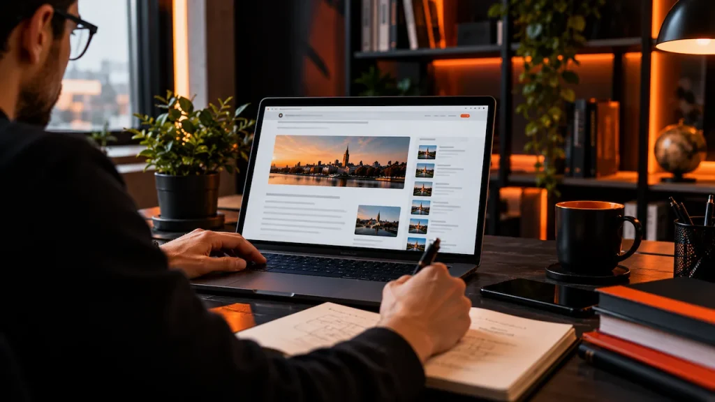 SEO content specialist researching search queries and writing helpful website content to improve answer engine optimization and organic search visibility.